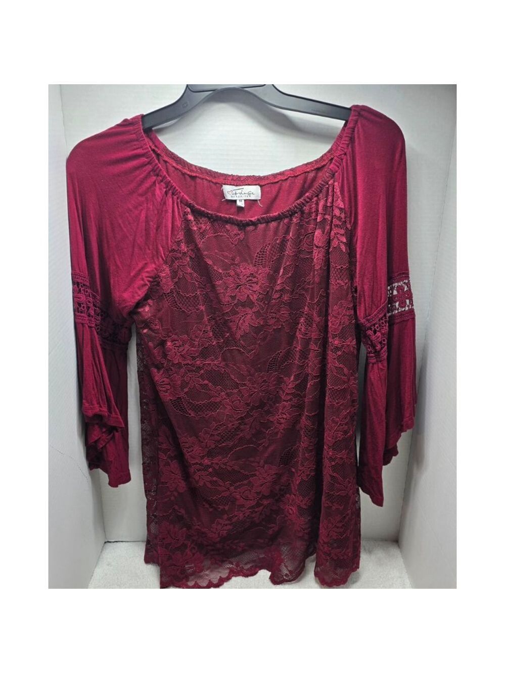 Witchy Women's Fringe Benefits Burgundy Lace Tunic Top 1X